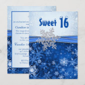 Zilveren sneeuwvlok op blauwe zoete 16-partij kaart (Voorkant / Achterkant)