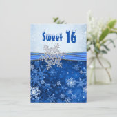 Zilveren sneeuwvlok op blauwe zoete 16-partij kaart (Staand voorkant)