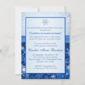 Zilveren sneeuwvlok op blauwe zoete 16-partij kaart (Achterkant)