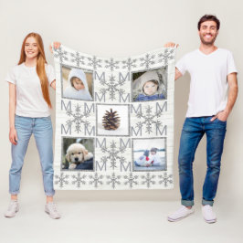 Zilveren sneeuwvlok Optioneel Monogram 5 Foto Fleece Deken