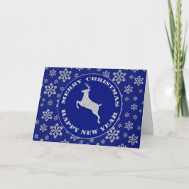 Zilveren Sneeuwvlok Rendier Blauwe Kerst Feestdagen Kaart