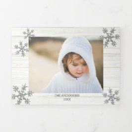 Zilveren sneeuwvlok rustieke kerst 5 Foto Drieluik Wenskaart