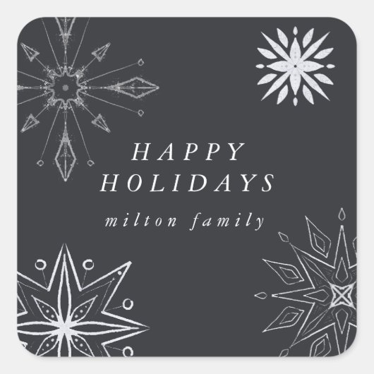 Zilveren sneeuwvlok vakantie envelop zegel (Voorkant)