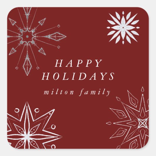 Zilveren sneeuwvlok vakantie envelop zegel (Voorkant)