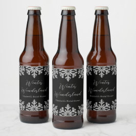 Zilveren Sneeuwvlok Winter Bruidsuitnodiging Bier Etiket