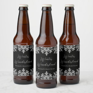 Zilveren Sneeuwvlok Winter Bruidsuitnodiging Bier Etiket