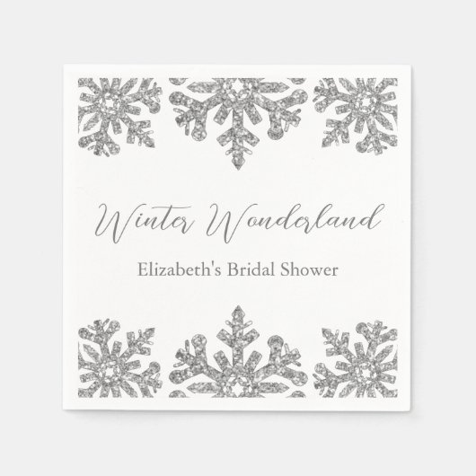 Zilveren Sneeuwvlok Winter Bruidsuitnodiging Servet (Voorkant)