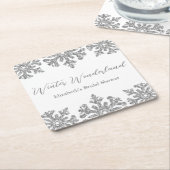 Zilveren Sneeuwvlok Winter Bruiloftsfeest Kartonnen Onderzetters (Schuin)