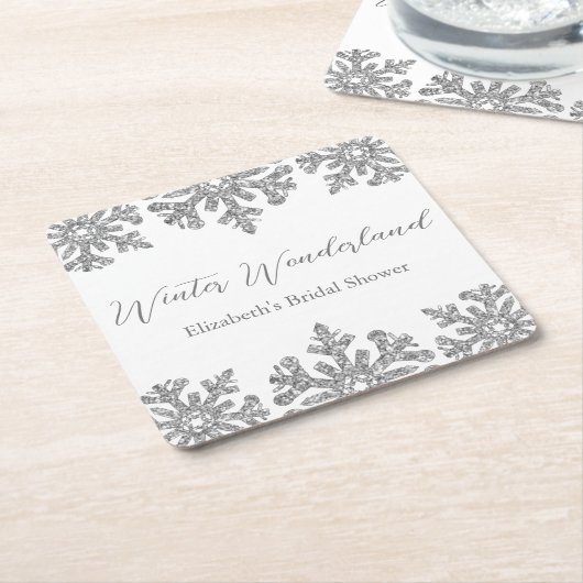 Zilveren Sneeuwvlok Winter Bruiloftsfeest Kartonnen Onderzetters (Schuin)