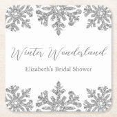 Zilveren Sneeuwvlok Winter Bruiloftsfeest Kartonnen Onderzetters (Voorkant)