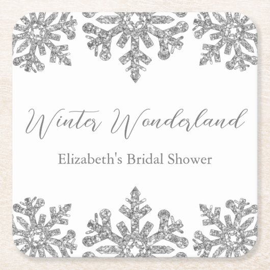 Zilveren Sneeuwvlok Winter Bruiloftsfeest Kartonnen Onderzetters (Voorkant)