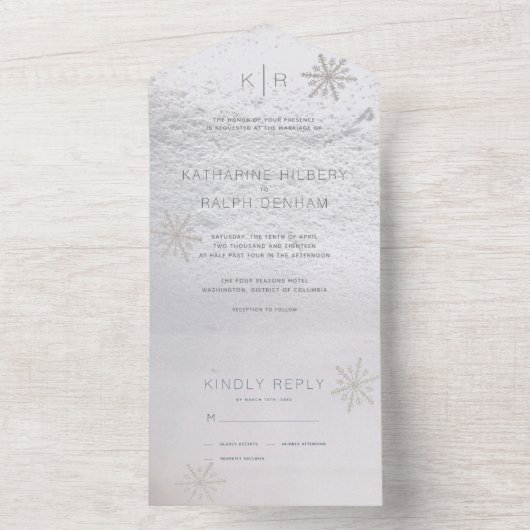 Zilveren sneeuwvlok winter wit bruiloft alles in é all in one uitnodiging (Binnen)