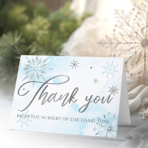Zilveren Sneeuwvlokjes Winter Baby Shower Dank Je Bedankkaart