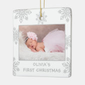 Zilveren Sneeuwvlokken 2 Foto Baby's Eerste Kerstm Keramisch Ornament (Links)