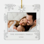 Zilveren Sneeuwvlokken 2 Foto Baby's Eerste Kerstm Keramisch Ornament (Achterkant)