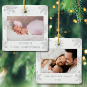 Zilveren Sneeuwvlokken 2 Foto Baby's Eerste Kerstm Keramisch Ornament