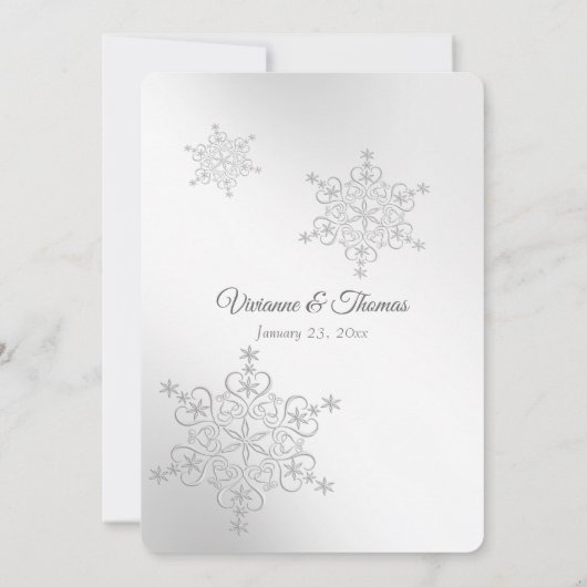 Zilveren sneeuwvlokken bruiloft kaart (Achterkant)