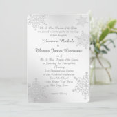 Zilveren sneeuwvlokken bruiloft kaart (Staand voorkant)