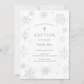 Zilveren sneeuwvlokken Doop Uitnodiging (Voorkant)
