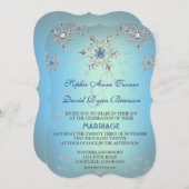 Zilveren Sneeuwvlokken Kristal Blauwe Parel Bruilo Kaart (Voorkant / Achterkant)