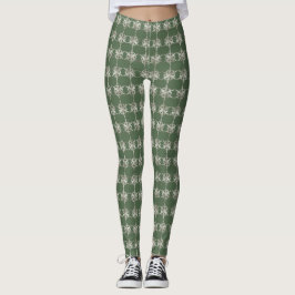 Zilveren sneeuwvlokken met groene achtergrond leggings