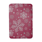 Zilveren sneeuwvlokken op donkerrood badmat (Voorkant Verticaal)