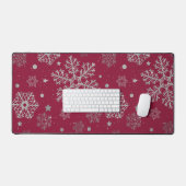 Zilveren sneeuwvlokken op donkerrood bureaumat (Keyboard & Muis)