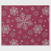 Zilveren sneeuwvlokken op donkerrood cadeaupapier (Vlak)
