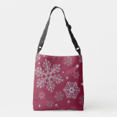 Zilveren sneeuwvlokken op donkerrood crossbody tas (Achterkant)