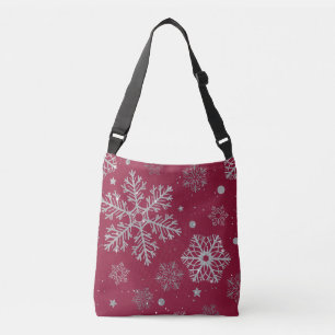 Zilveren sneeuwvlokken op donkerrood crossbody tas