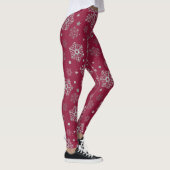 Zilveren sneeuwvlokken op donkerrood leggings (Rechts)