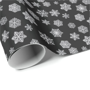 Zilveren sneeuwvlokken op een zwarte achtergrond cadeaupapier