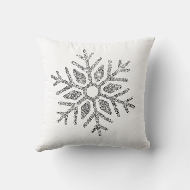 Zilveren Sneeuwvlokken op Winter Wit Kussen (Achterkant)