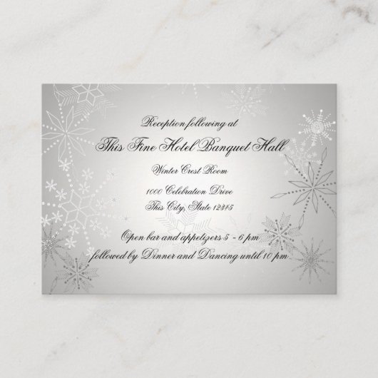 Zilveren sneeuwvlokken receptie informatiekaartje (Voorkant)