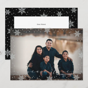 Zilveren Sneeuwvlokken Vrede & Liefde Foto Kerst Kaart