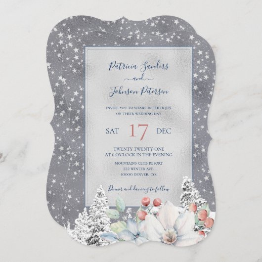 Zilveren sneeuwvlokken winter rustieke bloemige br kaart (Voorkant / Achterkant)