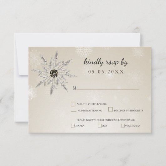 zilveren sneeuwvlokken winterbruiloft rsvp (Voorkant)