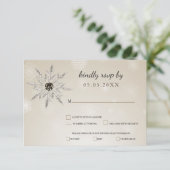 zilveren sneeuwvlokken winterbruiloft rsvp (Staand voorkant)