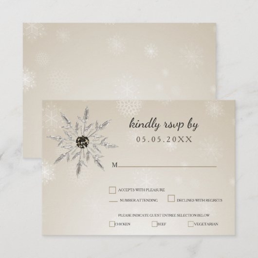 zilveren sneeuwvlokken winterbruiloft rsvp (Voorkant / Achterkant)