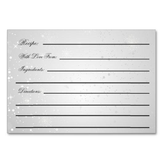 zilveren sneeuwvlokken winterreceptkaart voor vrij kaart (Achterkant)