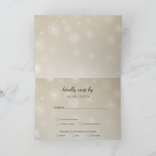zilveren sneeuwvlokken wintertrouwkaart rsvp (Binnen)