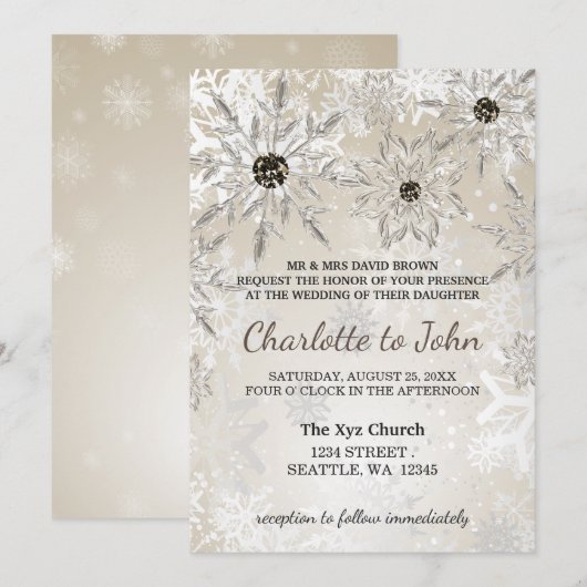 zilveren sneeuwvlokken wintertrouwuitnodiging kaart (Voorkant / Achterkant)