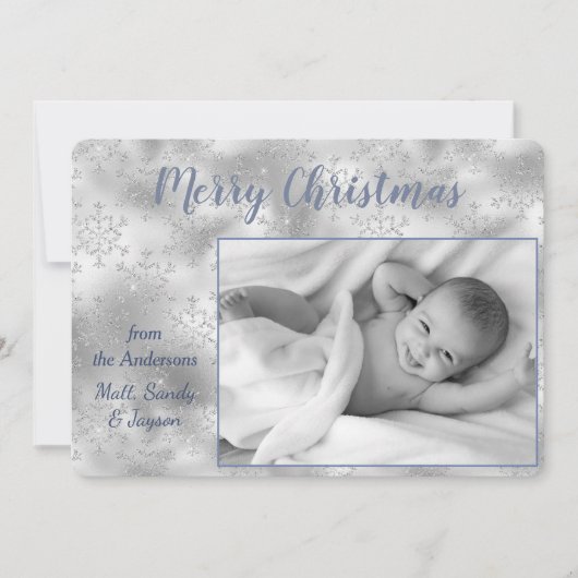 Zilveren Snowflake Twee Foto Sjabloon Kerstmis (Voorkant)