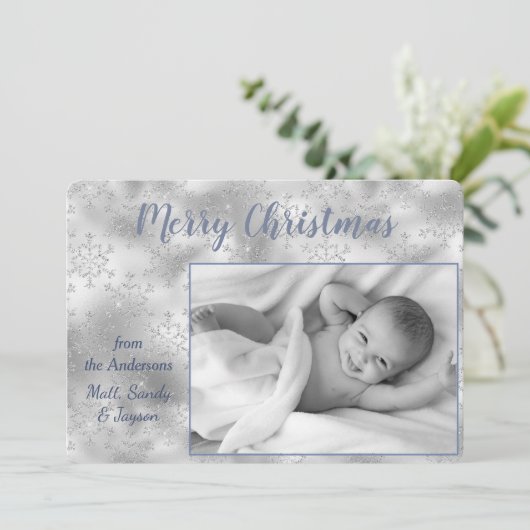 Zilveren Snowflake Twee Foto Sjabloon Kerstmis (Staand voorkant)