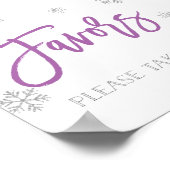 Zilveren Snowflakes en Paarse Chic Favor Sign Poster (Hoek)