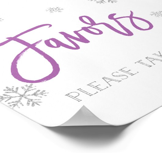Zilveren Snowflakes en Paarse Chic Favor Sign Poster (Hoek)