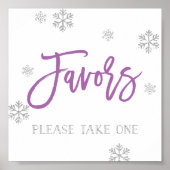 Zilveren Snowflakes en Paarse Chic Favor Sign Poster (Voorkant)