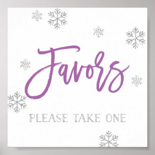 Zilveren Snowflakes en Paarse Chic Favor Sign Poster