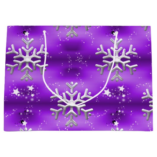 Zilveren Snowflakes en Paarse Kerstmis Groot Cadeauzakje (Voorkant)