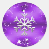 Zilveren Snowflakes en Paarse Kerstmis Ronde Sticker (Voorkant)